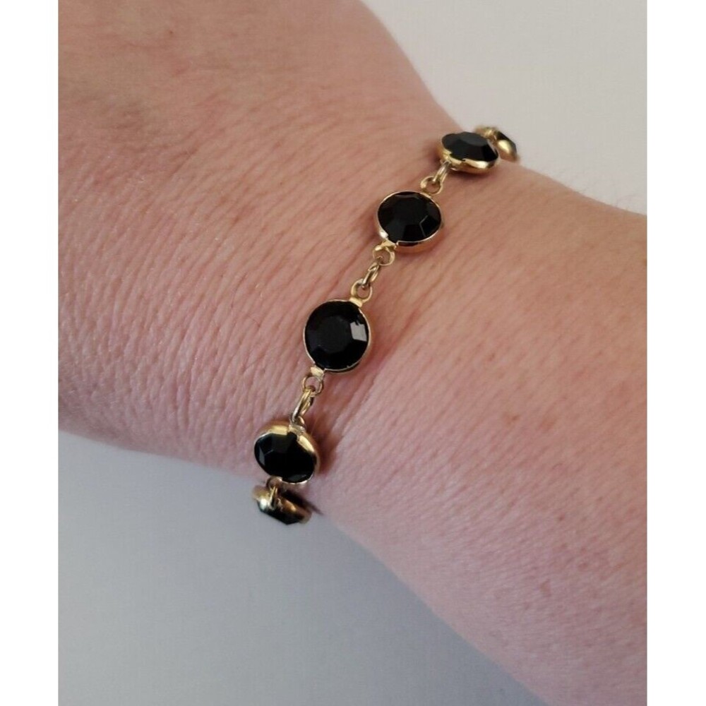 Vintage Statement Bracelet Austrian Black Crystals Made In USA Bezel 7" Wrist - Picture 5 of 5